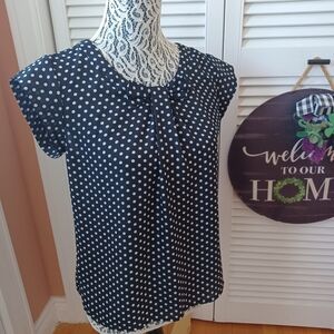 Suzy Shier Women's Small Polka Dot Cap Sleeves Front Bow Detail Blouse